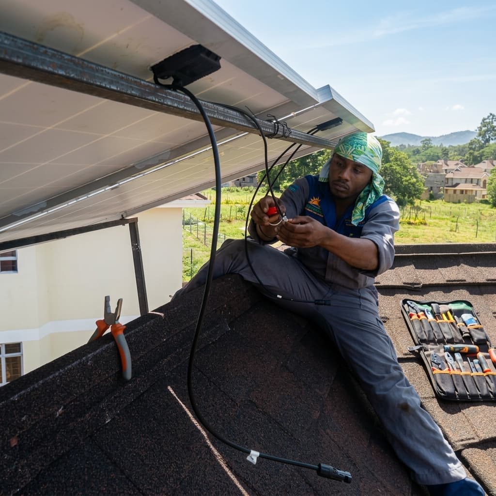 Engineer servicing equipment